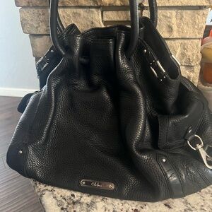 Cole Haan Black and Silver Shoulder Bag with Textured Leather